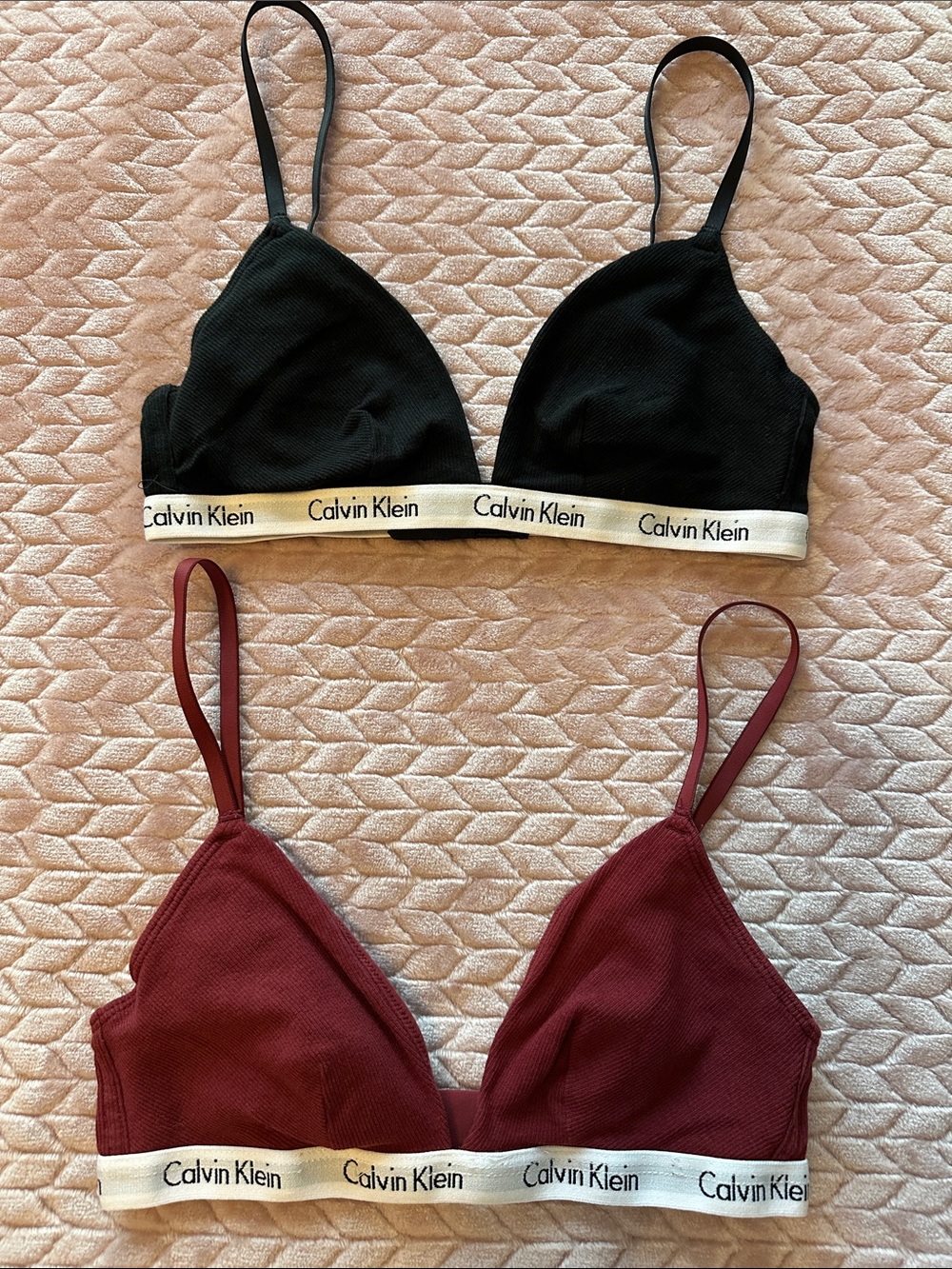 Calvin Klein Black & Burgundy Triangle Bralettes - Logo Band